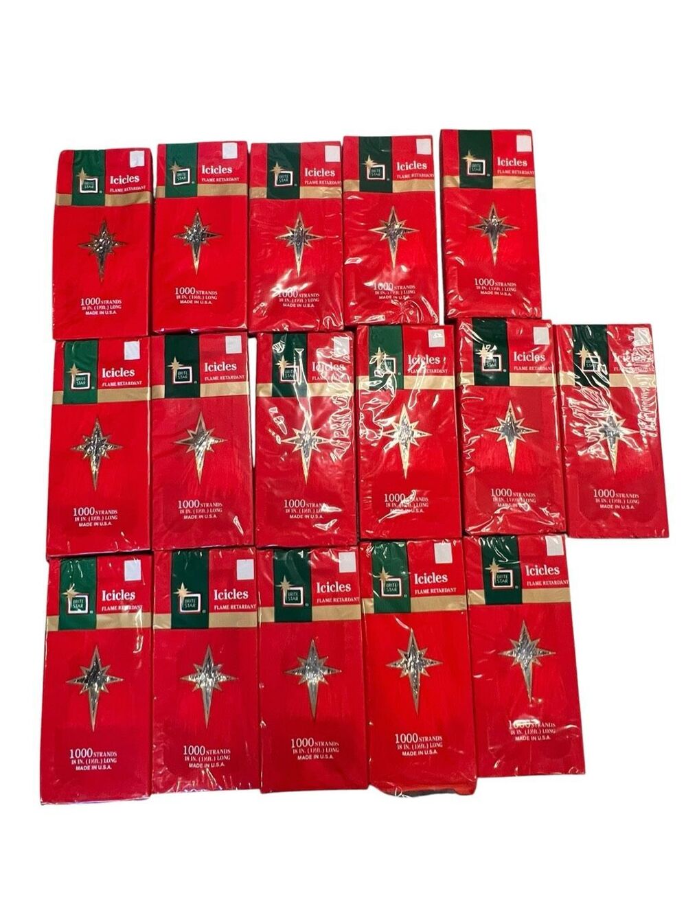 16 boxes vintage Christmas brite star flame retardant silver icicles tinsel tree